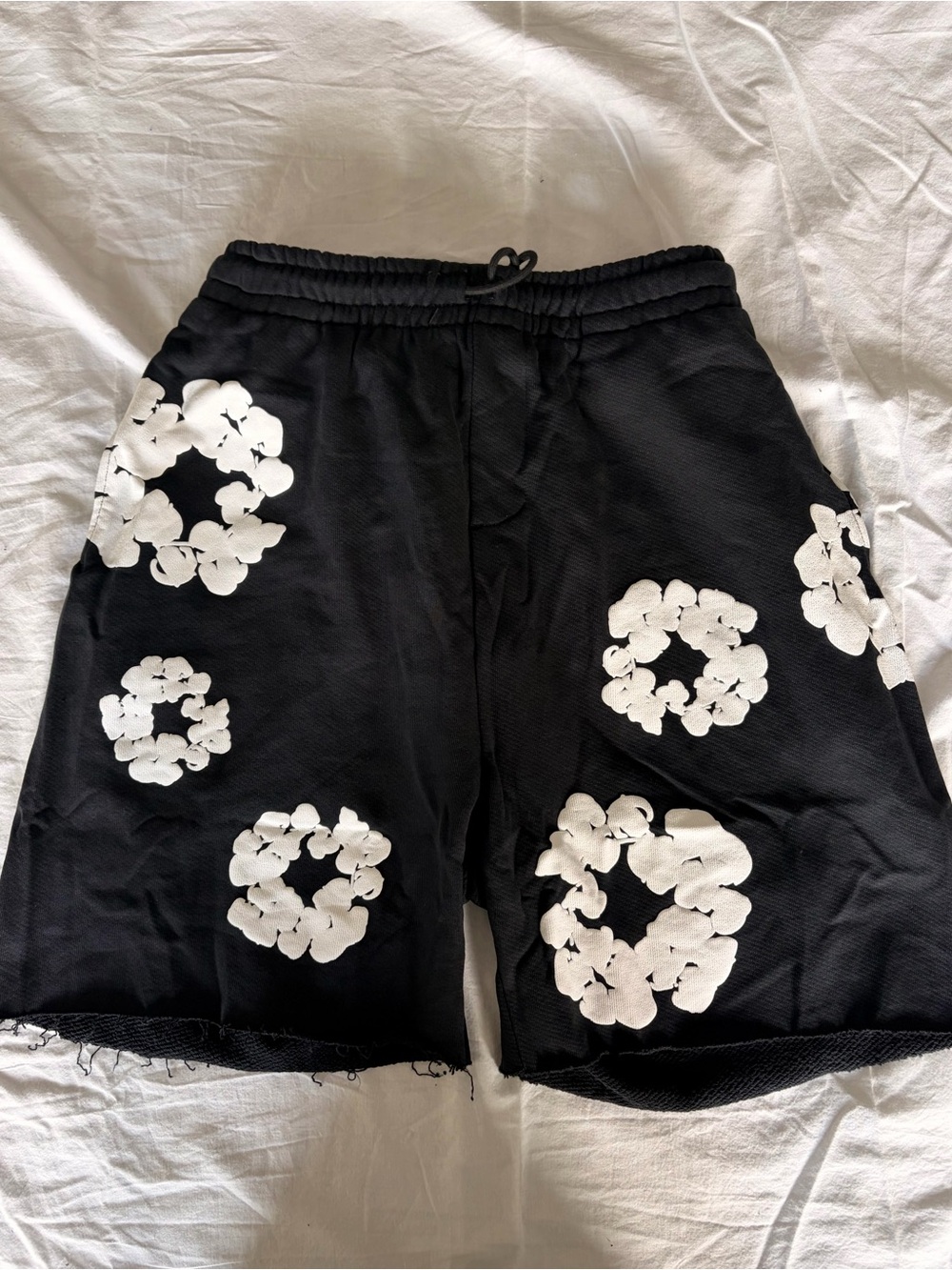 Black Floral Print Drawstring Shorts- Denim Tears